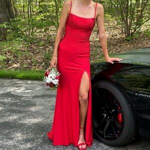 Red Sequin Cinderella Divine Prom Dress Size 4 (bustle added)